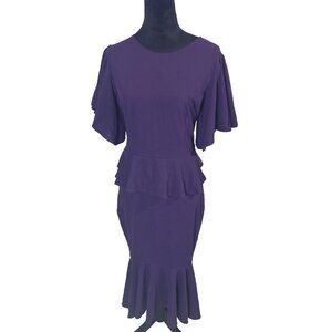 Purple Flutter Sleeve Peplum Midi Dress With Ruffle Hem